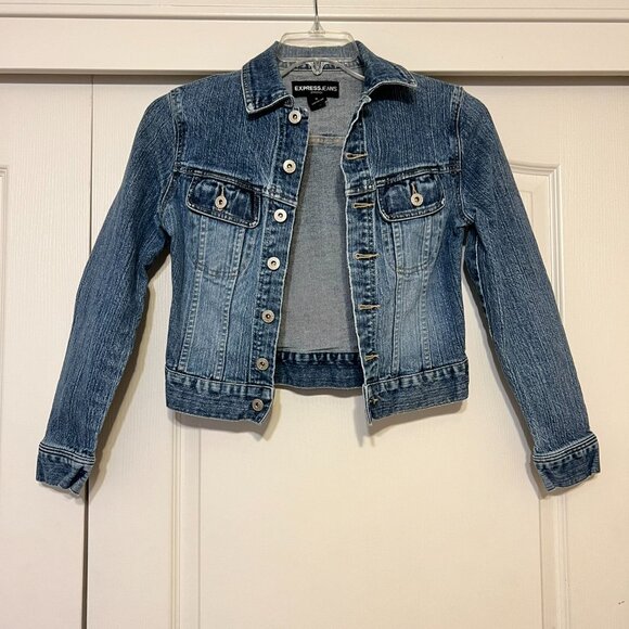 Express Jeans Stretch - Womens Blue Jean Jacket - Size Small - No Holes - Picture 2 of 4